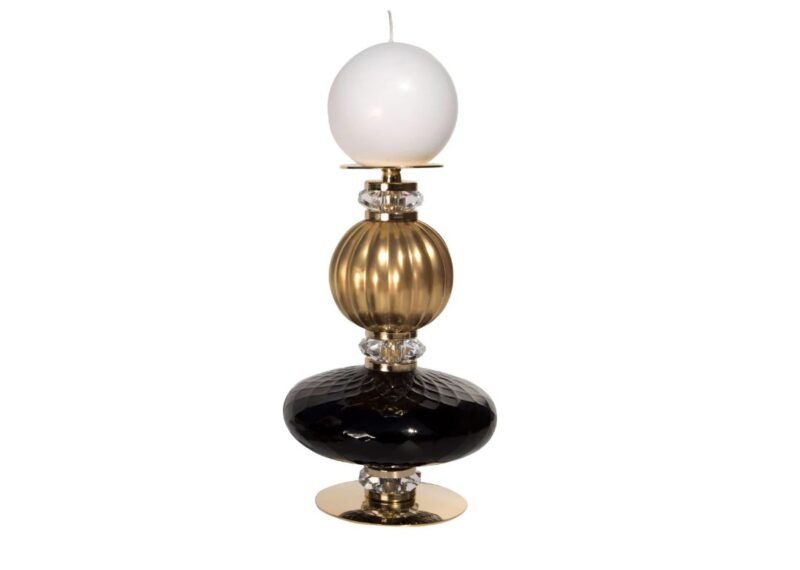 Diva Greta Medium Candle Holder – Black & Gold