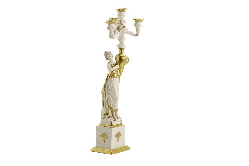 Eurydice Candle Holder (Left) – White & Gold