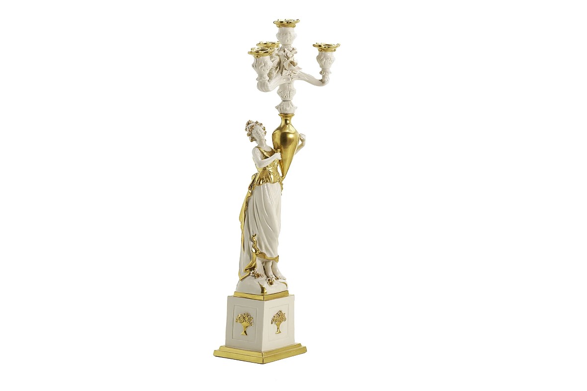 Eurydice Candle Holder (Left) - White & Gold