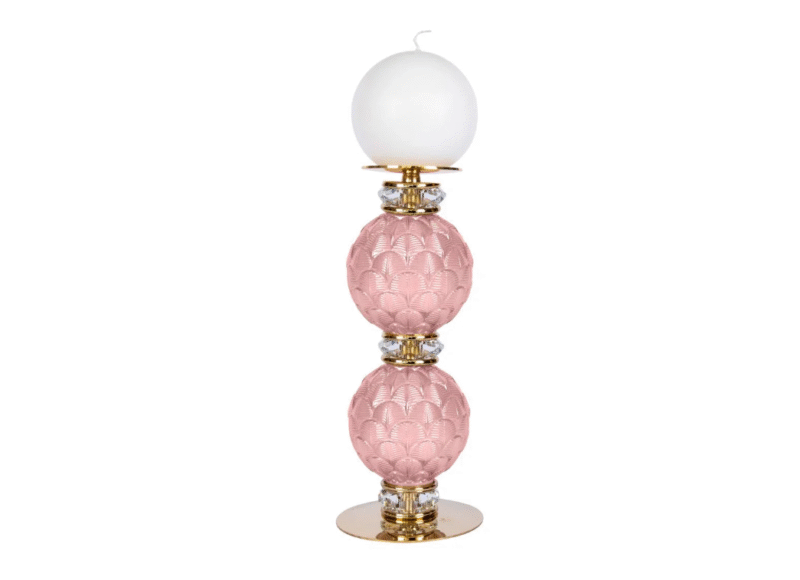 Peacock Medium Candle Holder – Pink & Gold